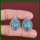 925 Sterling Silver Natural Copper Blue Turquoise Dangling Ethnic Hook Earrings