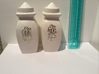 Vintage Lustro-ware Plastic Ketchup   Mustard Dispenser Set White W gold Letters