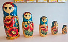 Vintage Russian Matryoshka Nesting Dolls Set 5 Hand Painted Floral Wood 8 5 