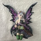 6 h Purple Fairy With Black Cat Statue Fantasy Decoration Figurine Room Decor