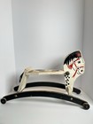 Antique Folk-art Hand Painted Rocking Horse With Wheels Wooden Pull ride Toy