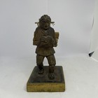 Asian Hand-carved Wood Figurine 7  Man Carrying Bundles Of Sticks Vtg