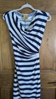 Kasper Navy   White Striped Cowl Neck Sleeveless Dress  Tie Back  Size Medium 