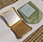 Vintage Rose gold Tone Powder Mirror Makeup Compact Flower Detail-elgin American