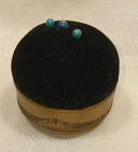 Vintage Brass   Black Velvet 3 Footed Pin Cushion 2  Diameter 2  Tall Unmarked