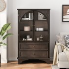 52 17 h Glass Door Display Case Storage Cabinet With 2 Drawers And Adjustable