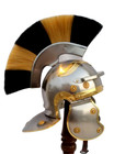 Medieval Roman Armor Helmet Golden   Black Plume Reproduction Without Stand