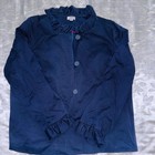 Crown   Ivy Navy Blue Cotton Ruffle Collar Jacket Womens Size Xl Button Up