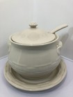 Longaberger Woven Traditions Soup Tureen Soup Pot Ladle Plate Combo Ivory Set  