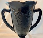 Vintage L  E  Smith Black Amethyst Glass Trophy Vase  Dancing Nymphs  1930 s Ok