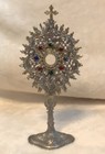 Antique 1800   s Religious French Pewter Jhs Luna Priests Altar Table Monstrance