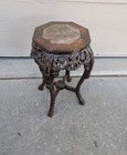 Antique Chinese Qing Carved Hardwood Marble Top Plant Stand Tabouret Table C34