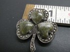 Antique Irish 3 Leaf Clover Sterling 925 Connemara Marble Shamrock Brooch