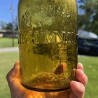 Antique Whittled Yellow  Trademark Lightning Putnam Quart Fruit Jar Mason Bottle