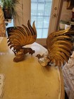 Vintage Pair Of Cast Brass Fighting Cocks Roosters Chickens Figurines
