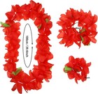 Hawaiian Leis Set For Luau Party 4pcs Tropical Flower Ribbon Lei Necklace Red
