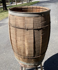 Large Vtg Primitive Rustic Wooden Wire Metal Nail Keg Barrel  18  Tall X 13  Dia