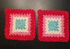 2 Beautiful Crochet Potholder Red   Pink White And Blue   Great Condition Square