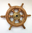 Nautical Brass Ship Wheel - Beautiful Woodgrain Heavy 12 Inch Wooden