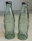 Coca Cola Green Glass Coke Bottle Salt   Pepper Shakers Metal Top Lid