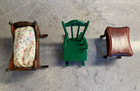 Vintage Dollhouse Miniature Pine Wood Rocking Baby Cradle crib  Chair  Table