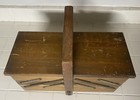 Vintage Wooden Sewing Box Expandable Accordion Tiered Storage Box