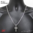 18-36 men Stainless Steel 4mm Silver Figaro Link Chain Simple Cross Pendant sp