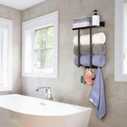 Towel Rack Wall Mounted bathroom Rolled Towel Holder metal Black Shelf Towel Han