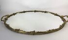Vtg Regency Ornate Gold Roses Oval Vanity Dresser Mirror Tray Brass Metal 16x10