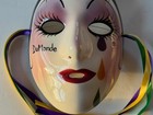Porcelain Mardi Gras Mask Wall Hanging  Signed  Fancy Faces  New Orleans