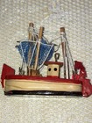 Fishing Boat Nets Nautical Wooden Christmas Ornaments Fish Vintage Lot Of 3