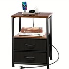 2 Pack Nightstand Bedside Table W  2 Drawers Charging Station Bedroom Side Table