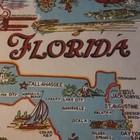 Vintage Florida Map Souvenir Tablecloth 1950 s Square 47 X 47 In 