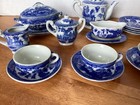 Vintage 17 Piece Childrens Blue Willow Tea Set