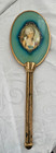 Vintage Hand Held Vanity Mirror Enameled Victorian Lady Portrait Ormolu Style