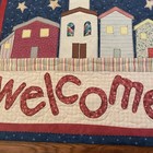 Vintage Folk Art Quilted Welcome Wall Hanging - Angel   Country Village 33 X 20