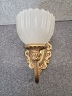 Vtg 2 Wall Sconce Light Fixture Frost Glass Shade Ornate Art Nouveau Cast brass