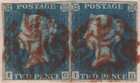 1840 2d Blue  Plate 1  Pair Lettered Ig-ih  Good fine Used On Entire