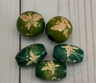 Lot Of 5 Vintage Macrame Green Carved Wood Beads