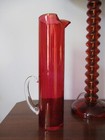 Mid Century Modern Martini Pitcher Cranberry Red Glass Vintage Cocktail Barware