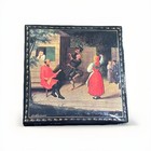 Fedoskino Russian Lacquer Box Townspeople Dancing Music Trinket Jewelry Box 4 5