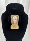 Florenza Vintage Milk Glass Cameo   Gold Tone Filigree Scarf Clip  signed 