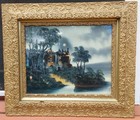 Antique European Large Gesso Gold 25 X 29  Frame With Reverse Painting