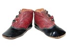 Antique Victorian Red   Black Leather Side Button Baby Shoes Boots   2