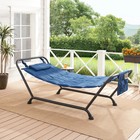 Polyester Hammock With Steel Stand And Pillow For Outdoor Relaxation  2-person