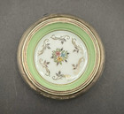Vtg Hunt-hallmark Hand Painted Coaster Trinket Dish Sterling Silver Overlay Rim