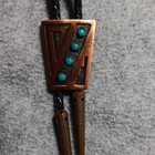 Men s Western Bolo Tie Black Braided Leather Cord Copper Slide 4 Turquoise