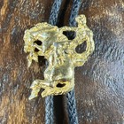 Vintage South Western Cowboy Bucking Bronco Horse Bolo Tie Gold Tone Feather Tip