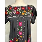 Vintage 70 s Hand Embroidered Mexican Puebla 1970s Cotton Dress Black Floral