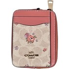 Coach Cau45 Zip Card Case Floral Print Mini Wallet Gold Sand Multi Nwt